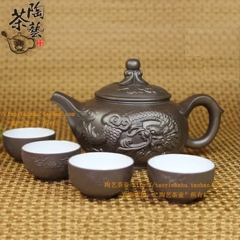 5 Buc/set Chinezesc de Lut yixing Kung Fu Set Ceainic 1 Ceai + 4 Cesti Ceainic Infuzor Ceai Ceremonia Cadou Transport Gratuit