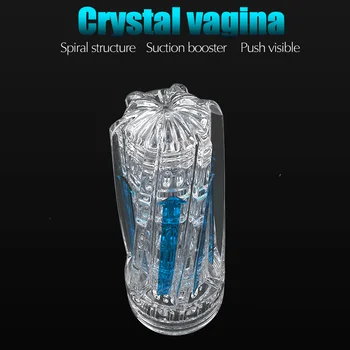 Vagin Real Pasarica Masterbation Cupa Spirală Vid Transparent Pocket Pussy sexy clar Silicon pentru Adulti Jucarii Sexuale Pentru Bărbat