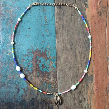 Femei de moda colier colorat радуга margele shell pandantiv etnice vânt îmbrăcăminte accesorii 2020 boem de apă dulce pearl joias