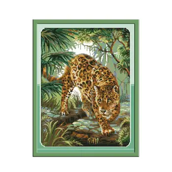 Jungla leopard goblen kit aida 14ct 11ct conta panza de imprimare ochiuri încrucișate gherghef broderie manual DIY