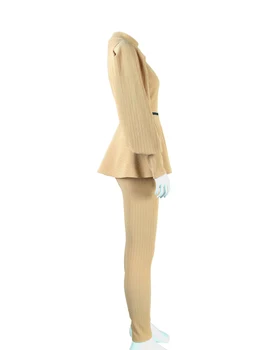 Femei Kaki 2 Bucati Set Felinar Lung Topuri Cu Maneci Pulover Centura De Talie Pantaloni Slim Elastic Guler Înalt Toamna Costume De Moda De Sex Feminin