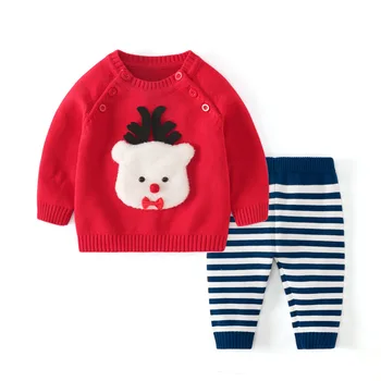 Toamna Baby Set Tricotate Băieți Fete de Îmbrăcăminte Seturi de 2 buc Pulover Maneca Lunga Topuri în Dungi, Pantaloni de Moda de Iarnă Haine pentru Copii