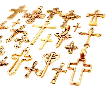 50pcs/Lot Vintage Mix Placat cu Religia Cruce Farmecul Găsirea Creștin Cruci Pandantiv Coliere pentru Femei Cadouri, Bijuterii en-Gros