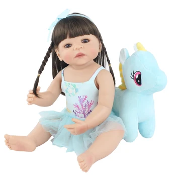55cm Plin de Silicon Renăscut Baby Doll Jucarie Vinil Printesa Unicorn Copii Fata de Baie Dress Up Jucărie Copii Cadou de Ziua de nastere Copil Joci de-a Casa