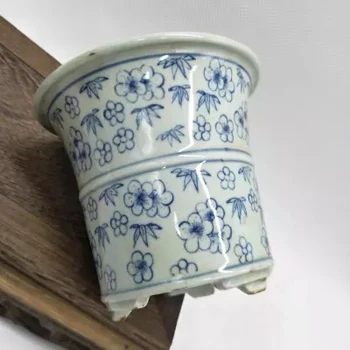 Sfârșitul Dinastiei Qing Jingdezhen folk cuptor albastru și alb de gheață prune model ghiveciul de porțelan antic antichități