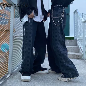 Harajuku Streetwear Pantaloni Din Denim Cu Talie Înaltă Liber Blugi Drepte 2019 Noua Moda De Vara Hip Hop Stil Grunge Pantaloni Unisex