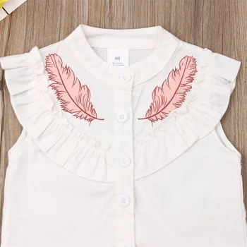 2019 Toddler Copii Baby Girl Haine Set de Vară fără Mâneci Pene Tricou Zburli Butoanele de Sus pantaloni Scurți Roz Tinuta vestimentara 2 buc