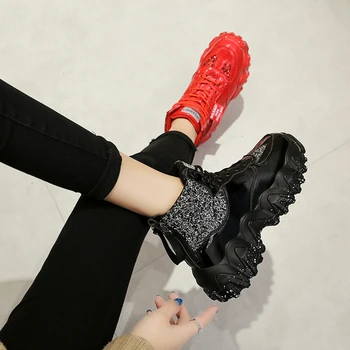 TUINANLE Pene de Pantofi pentru Femei Bling Paiete Cârpă Roșie pentru Femei Pantofi de Primavara/Toamna 2021 High Top Adidași Sapatos De Mujer