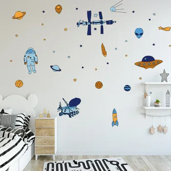 Nava Racheta spatiala Farfurie Zburătoare Extraterestre Autocolant de Perete pentru camere de copii decoratiuni dormitor, tapet de Artă Murală Decalcomanii autocolante