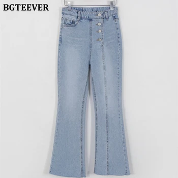 BGTEEVER Toamna High Street Slab Flare Jeans Pantaloni pentru Femei 2020 Casual, Talie Mare Neregulate Butoane Doamnelor Blugi Denim