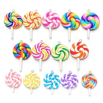10BUC Lut Polimeric Lollipop Bomboane Colorate Noroi Rășină Farmece Pandantive Telefon Decor Constatările de Luare de Bijuterii Accesorii