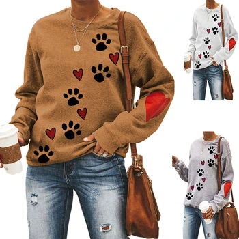 Moda Femei Hoodies O de Gât Toamna Labă de Câine Dragoste Imprimare Tricou Maneca Lunga Bluza Pulover толстовка ropa de mujer 2020