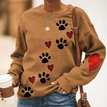 Moda Femei Hoodies O de Gât Toamna Labă de Câine Dragoste Imprimare Tricou Maneca Lunga Bluza Pulover толстовка ropa de mujer 2020