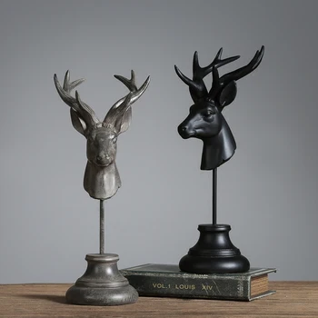 Vintage Decorative Cap De Cerb Rășină Figurine De Animale De Masă În Miniatură Pentru Maison Home Office Bar Decor Decor Acasă Statui