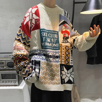 ZAZOMDE 2020 Pulover de Crăciun Jumper barbati coreean Largi Tricotate Pulover Plus Dimensiune Îmbrăcăminte Supradimensionat Cupluri de Top Casual, Pulovere