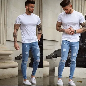 Noua Moda pentru Bărbați Blugi Skinny Slim Fit Denim Pantaloni Distrus Uzat Pantaloni Plus Dimensiune S-3XL