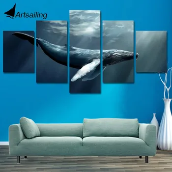 ArtSailing 5 Bucata de panza pictura Adânc de animale de mare balenă albastră Imagini de artă de Decorațiuni interioare Pentru Living HD Printuri Poster
