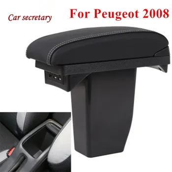 Nou Pentru Peugeot 2008 strat Dublu de Piele PU USB Pentru Accesorii Auto Cotiera Cutie Depozitare Centrală Cutie de ansamblu Cotiera Cutie B29