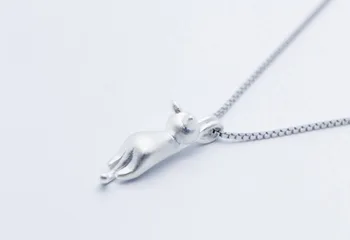 Populare Argint 925 Bijuterii Coreea Moda Simplu Animal Drăguț Kitty Clavicula Lanț Pandantiv Pisica Coliere H3