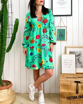 îmbrăcăminte OWLPRINCESS 2020 Nou Stil pentru Toamna și Iarna Florale Imprimate Rochie
