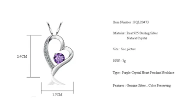 Fanqieliu de Inima Drăguț Pandantive Violet Cristal Pandantiv Coliere Fată 925 Lanț de Argint Colier Pentru Femei FQL20473
