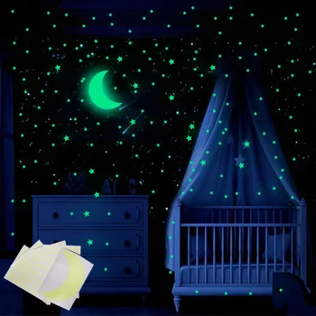 Zollor DIY 338pcs/set Stele Luminos Verde de Perete Sticker Glow în Întuneric Fluorescente Murală Decal Copiii Dormitor Decorare Plafon
