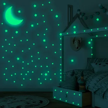 Zollor DIY 338pcs/set Stele Luminos Verde de Perete Sticker Glow în Întuneric Fluorescente Murală Decal Copiii Dormitor Decorare Plafon
