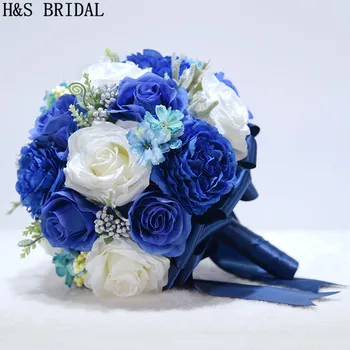 H&S de MIREASA Albastru Ivory Buchet de Mireasa Buchet De Mariage Artificiale Epocă Buchete de Nunta Pentru Mirese 2020 domnisoara de Onoare Flori