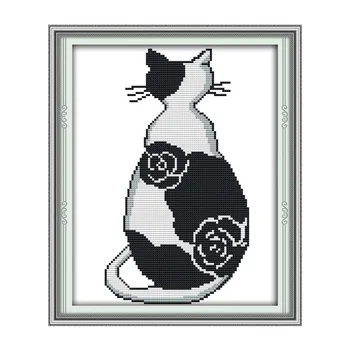 Alb și negru pisica goblen kit de desene animate de animale aida 14st 11ct conta panza cusaturi broderie manual DIY manual
