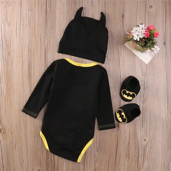 2018 Vară Drăguț Batman Copil Nou-născut Baieti pentru Sugari Salopetă+Pantofi+Pălărie 3Pcs Costum Baieti Set Haine