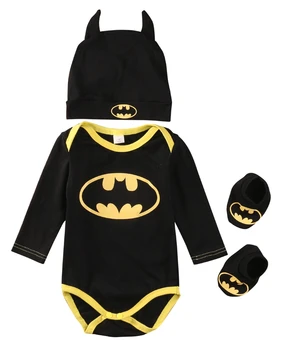2018 Vară Drăguț Batman Copil Nou-născut Baieti pentru Sugari Salopetă+Pantofi+Pălărie 3Pcs Costum Baieti Set Haine