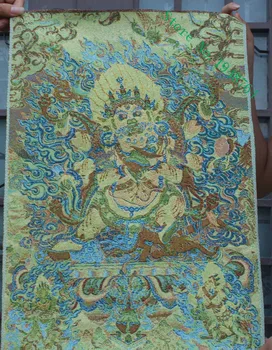 Tibet broderie de Mătase, 6 Brate Mahakala Mânios Zeitate Buddha Tanga Pictura Murală.