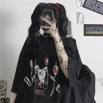 Gothic Punk Vară Liber de Epocă femei tricou Ulzzang iepure Strada Harajuku desene animate Print cu Maneci Scurte dropshipping haine