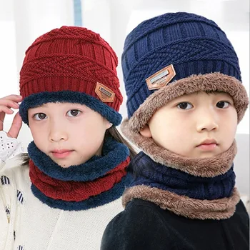 2 buc Căciuli Cu Eșarfă set copii Iarna Cald Tricotate Pălărie Fată Băiat Pentru 5-14 Ani