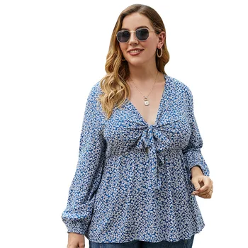 Toamna 2020 Femei de Îmbrăcăminte, 4XL Plus Size Slim cu Maneca Lunga Top Moda Arc Floral Bluza Felinar Casual cu Maneci Femei Pulover Nou