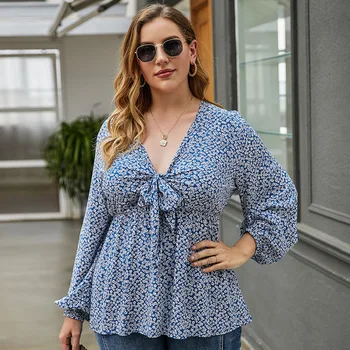 Toamna 2020 Femei de Îmbrăcăminte, 4XL Plus Size Slim cu Maneca Lunga Top Moda Arc Floral Bluza Felinar Casual cu Maneci Femei Pulover Nou