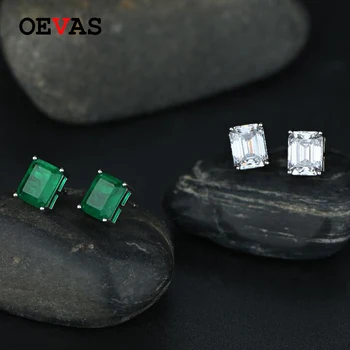 OEVAS Argint 925 Sintetice Smarald Cercei Stud Pentru Femei Spumant Ridicat de Carbon Diamant Partid Bine de Bijuterii Cadou