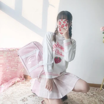 Pulovere pentru femei Japoneze Kawaii Ulzzang Cute Strawberry Liber Pulover Guler de sex Feminin coreeană Harajuku Îmbrăcăminte Pentru Femei