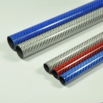 2 buc/lot Fibra de Carbon Tub 3K Suprafață Lucioasă 1000mm Lungime Albastru, Roșu, Argintiu