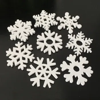 50pc 35mm Mix Forma de Lemn Alb Fulgi de zăpadă de Crăciun, Ornamente de Crăciun din Lemn Pandantive Anul Nou, Decoratiuni de Craciun pentru Casa