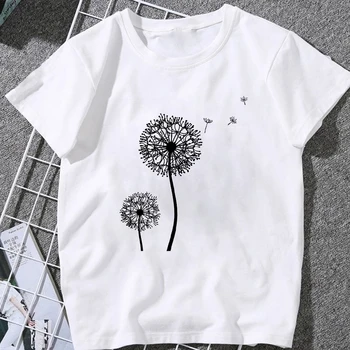 2020 Noi de Vara Femei T Shirt Harajuku Papadie Buchet de Imprimare T-Shirt Alb, Lady Vogue Supradimensionate Top cu maneci Scurte Tricou femeie