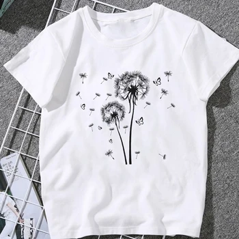 2020 Noi de Vara Femei T Shirt Harajuku Papadie Buchet de Imprimare T-Shirt Alb, Lady Vogue Supradimensionate Top cu maneci Scurte Tricou femeie