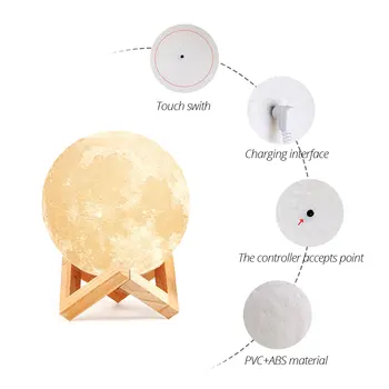 Foxanon Touch Senzor de Lumină Lampă de Noptieră USB de Imprimare 3D Moon Lampa cu Lumini de Dormitor Romantic Lămpi de Masă 2/16 Culoare Schimbare de Decor Acasă