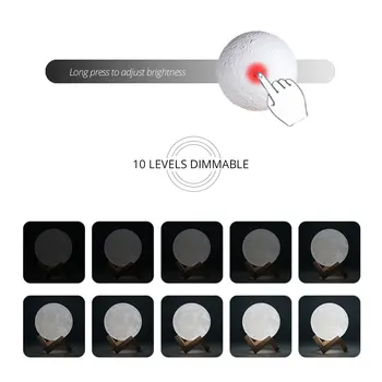 Foxanon Touch Senzor de Lumină Lampă de Noptieră USB de Imprimare 3D Moon Lampa cu Lumini de Dormitor Romantic Lămpi de Masă 2/16 Culoare Schimbare de Decor Acasă