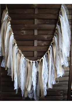 Rustic alb dantelă de nunta ghirlanda ghirlanda de vaci banner pânză groasă de sac draperii cabină de duș de mireasă decoratiuni nunta pe plaja dantela bunting