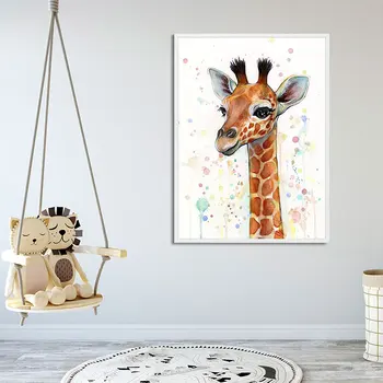 Rezumat Animale Arta de Perete Panza Pictura desen Animat Girafa Postere si Printuri de Arta de Perete Imaginile pentru Camera Copii Quadros Decor Acasă