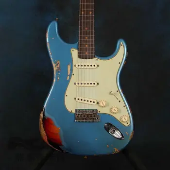 Chineză albastru electric chitara cu grif rosewood , de înaltă calitate predat relicve chitara electrica , de vânzare fierbinte guitarra