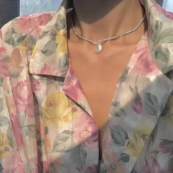 Personalitate De Zircon Cubic Cravată Colier Pentru Femei De Vară 2020 Bling Bling Baroc Pearl Pandantiv Clavicula Lanț Scurt Colier