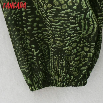Tangada Femei de Moda Green Leopard de Imprimare Șifon Rochie de Dantelă Mozaic Maneca Lunga Femei Rochie Midi Vestidos CE68