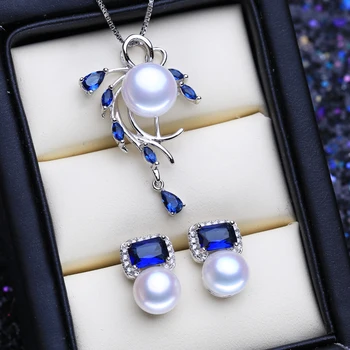 FENASY Argint 925 Colier de Perle Naturale Seturi de Bijuterii Pentru Femei Boem Stud Cercei Pandantiv Safir